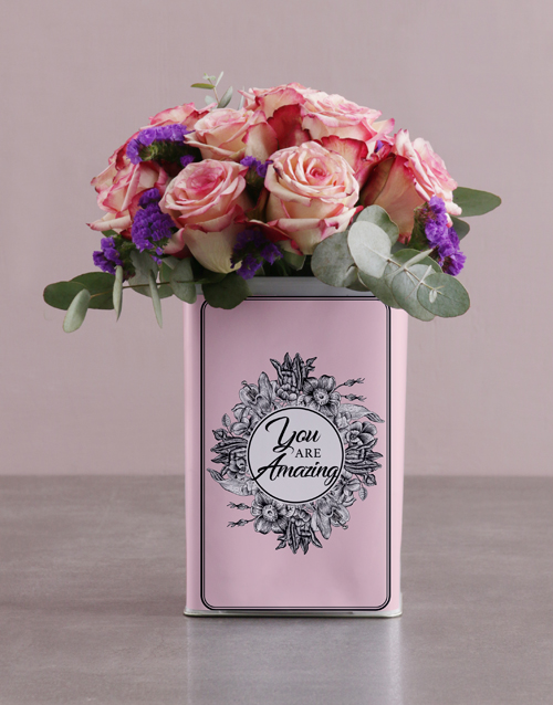 Pink Roses in a Unique Tin The Cape Town Florist